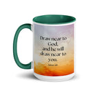 James 4:8 Bible Verse, he will draw White Ceramic Mug with Color Inside