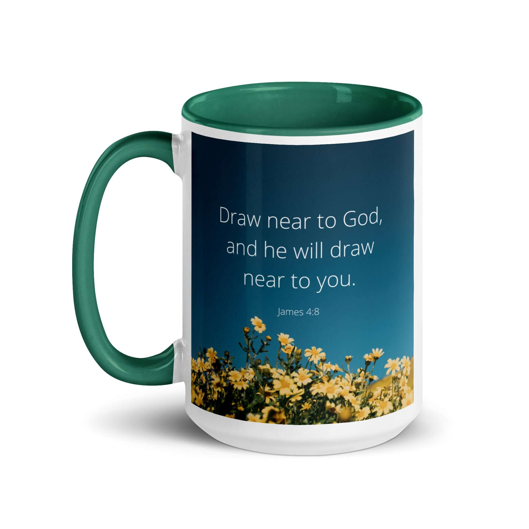 James 4:8 Bible Verse, near to you White Ceramic Mug with Color Inside