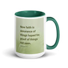 Heb 11:1 - Bible Verse, faith is assurance White Ceramic Mug with Color Inside