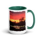 Psalm 19:1 Bible Verse, Sunset Glory White Ceramic Mug with Color Inside