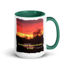 Psalm 19:1 Bible Verse, Sunset Glory White Ceramic Mug with Color Inside