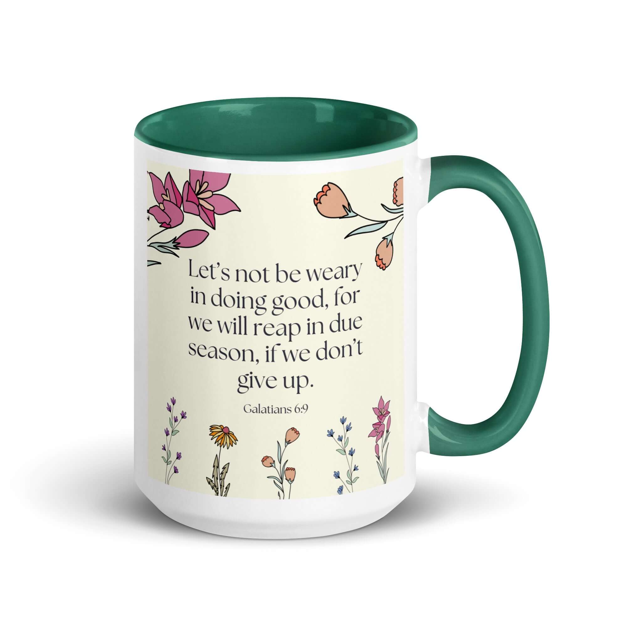 Galatians 6:9 - Bible Verse, in doing good White Ceramic Mug with Color Inside