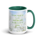 James 4:8 Bible Verse, Draw near White Ceramic Mug with Color Inside