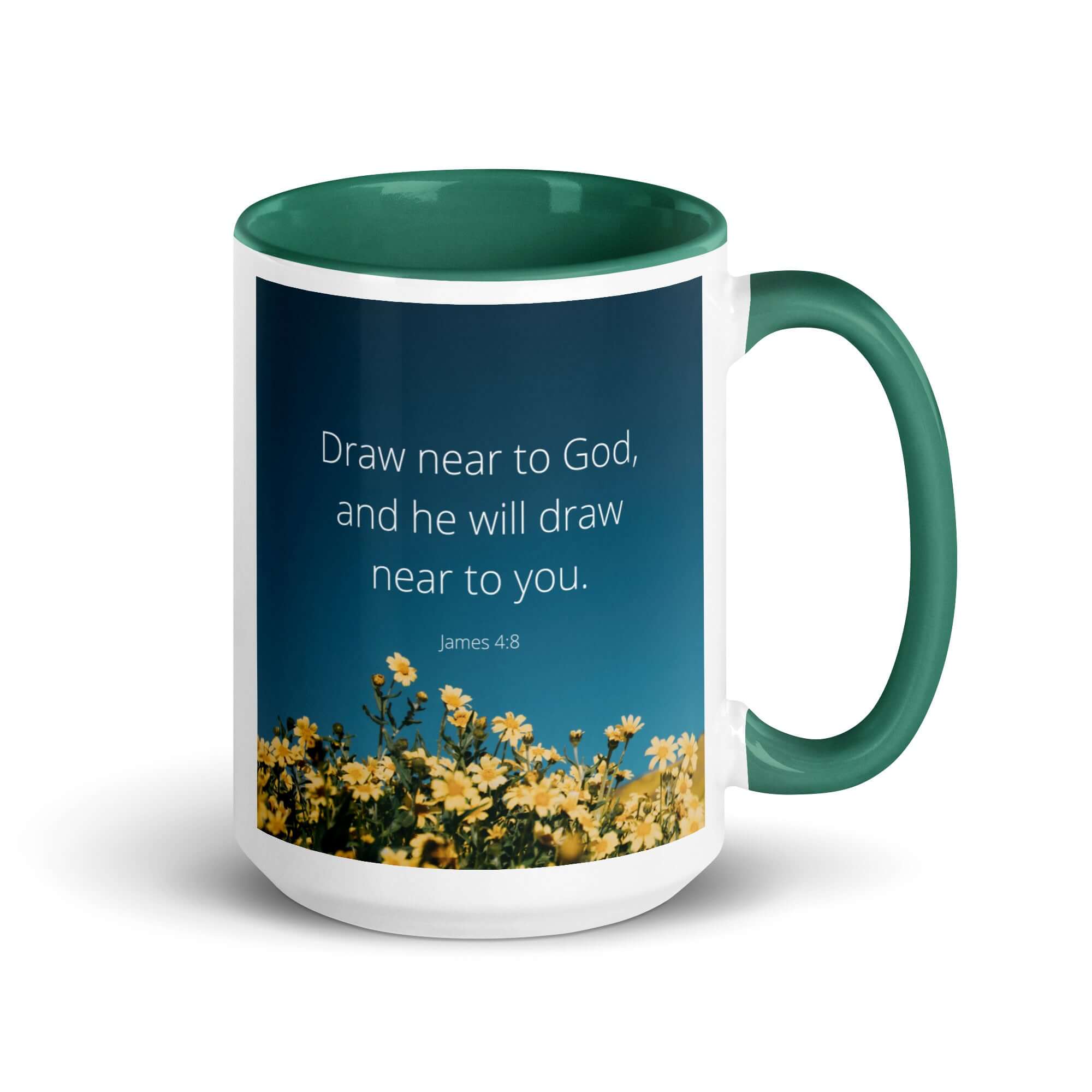 James 4:8 Bible Verse, near to you White Ceramic Mug with Color Inside