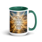 John 14:26 Bible Verse will send White Ceramic Mug with Color Inside Dark green 15 oz