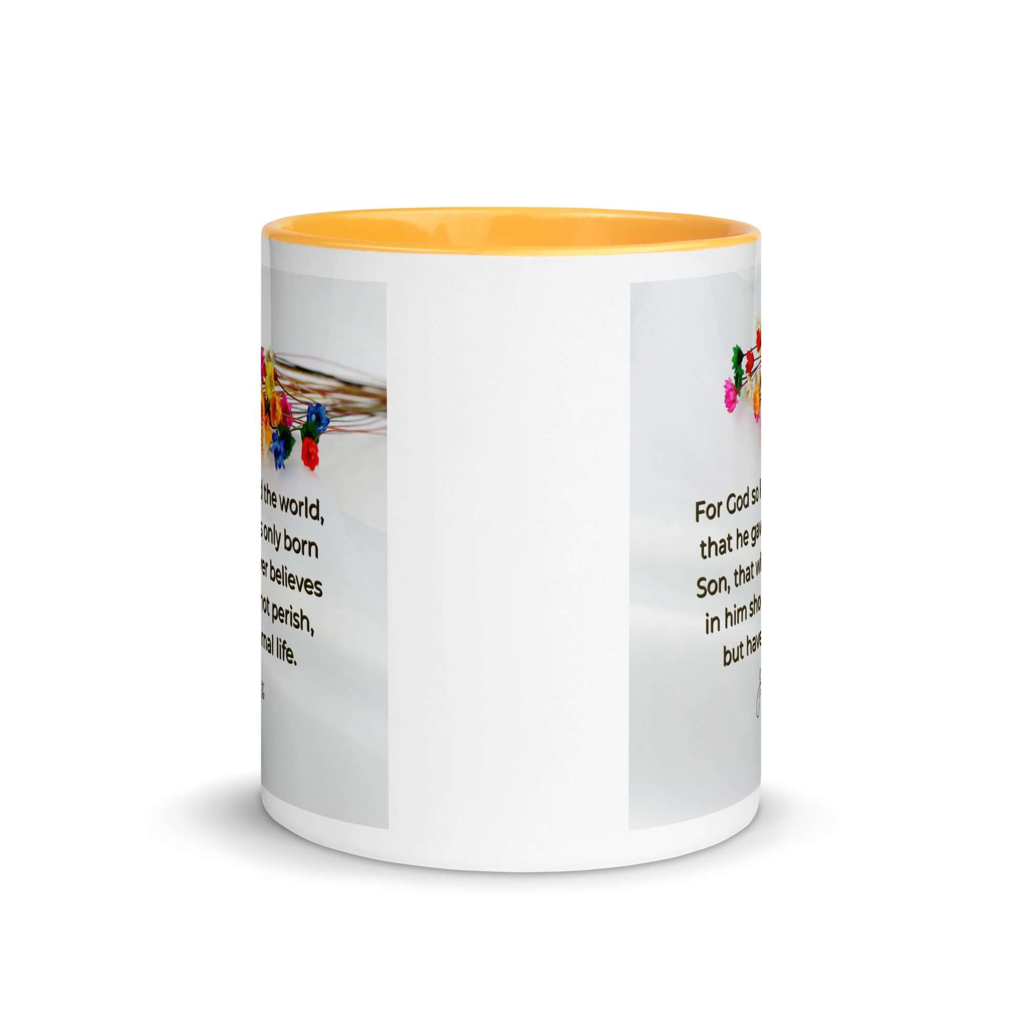 John 3:16 Bible Verse, He gave His Son White Ceramic Mug with Color Inside