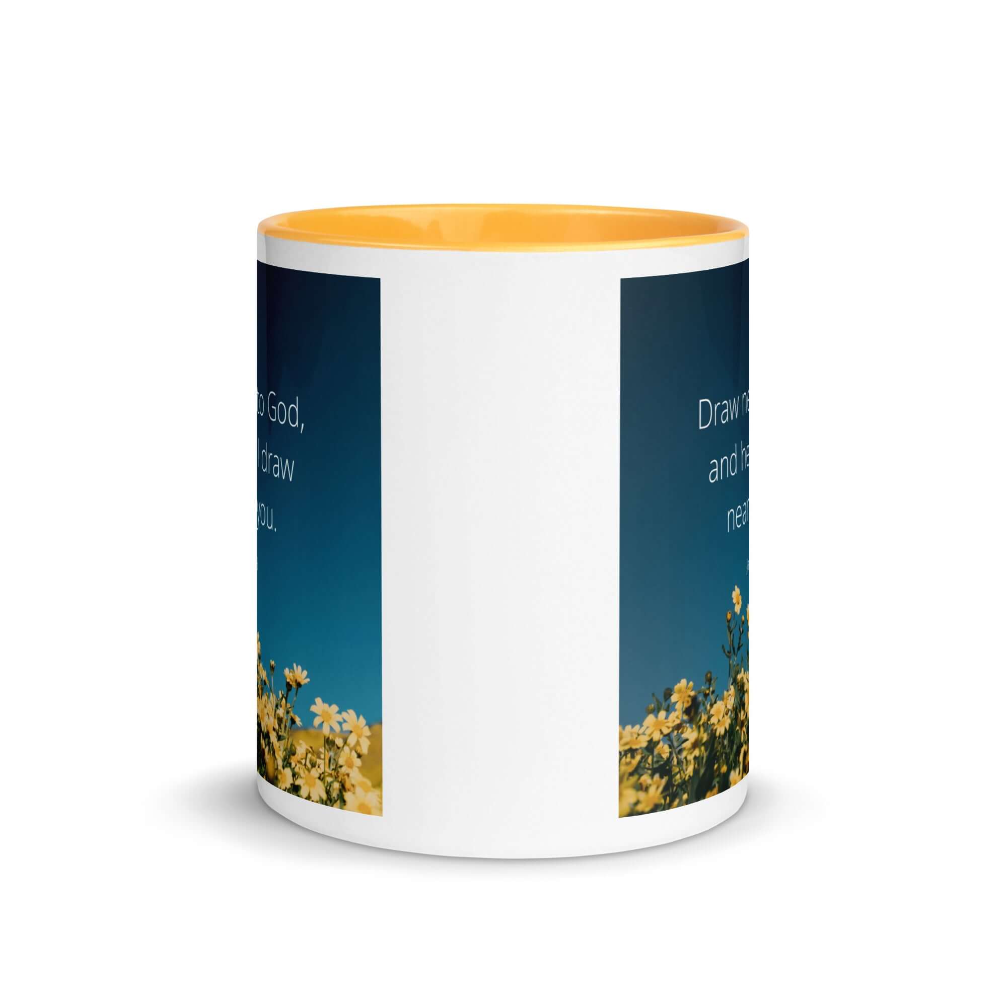 James 4:8 Bible Verse, near to you White Ceramic Mug with Color Inside