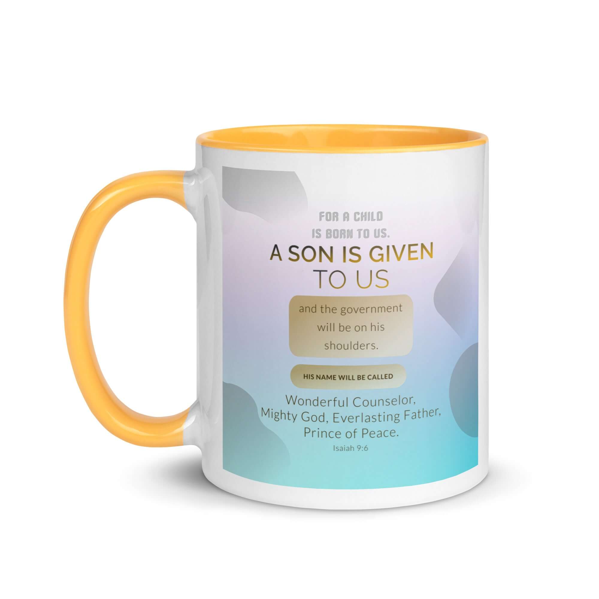 Isaiah 9:6 - Bible Verse, Wonderful Counselor White Ceramic Mug with Color Inside