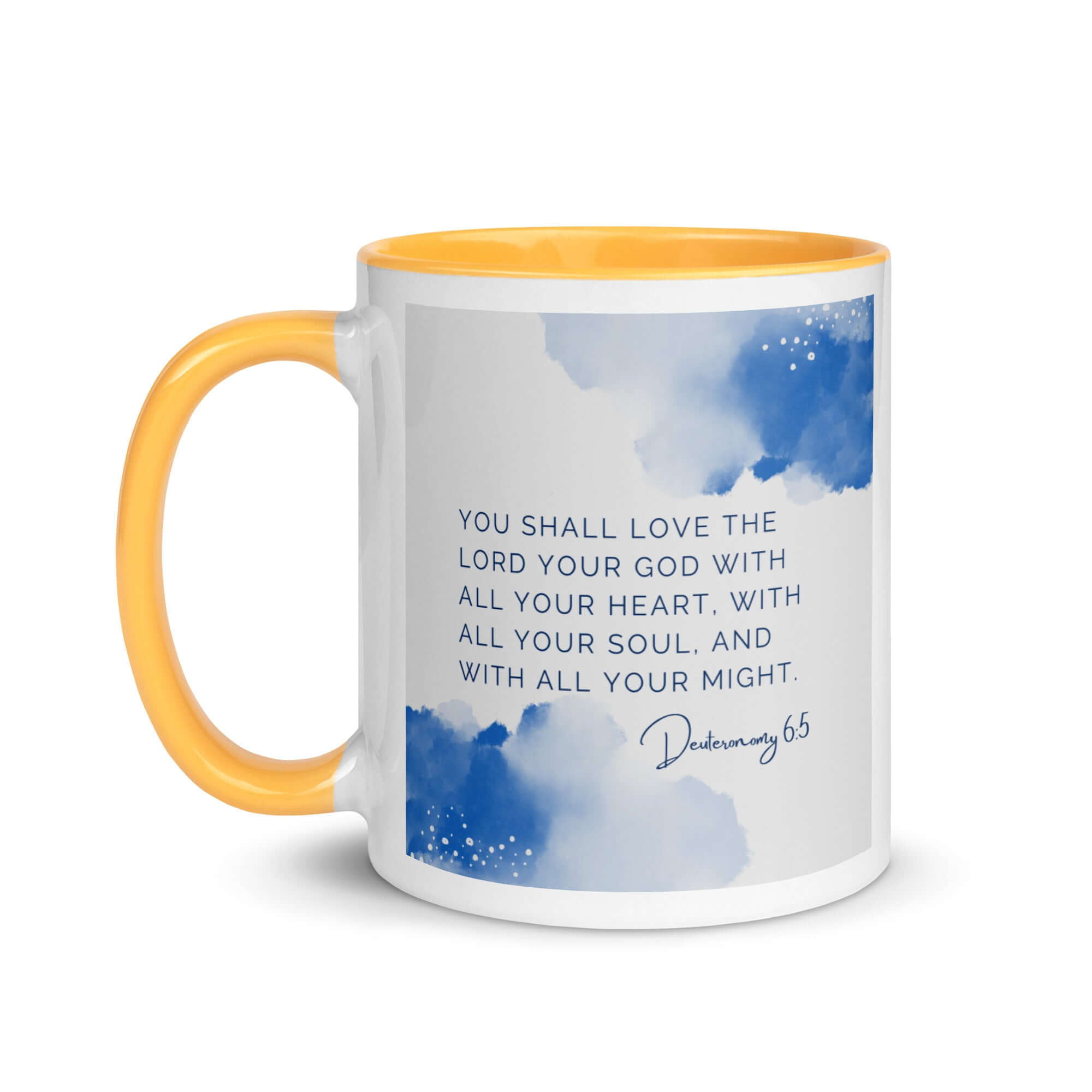 Deuteronomy 6:5 Bible Verse, your God White Ceramic Mug with Color Inside