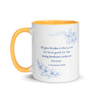 1 Chronicles 16:34 Bible Verse, to the Lord White Ceramic Mug with Color Inside