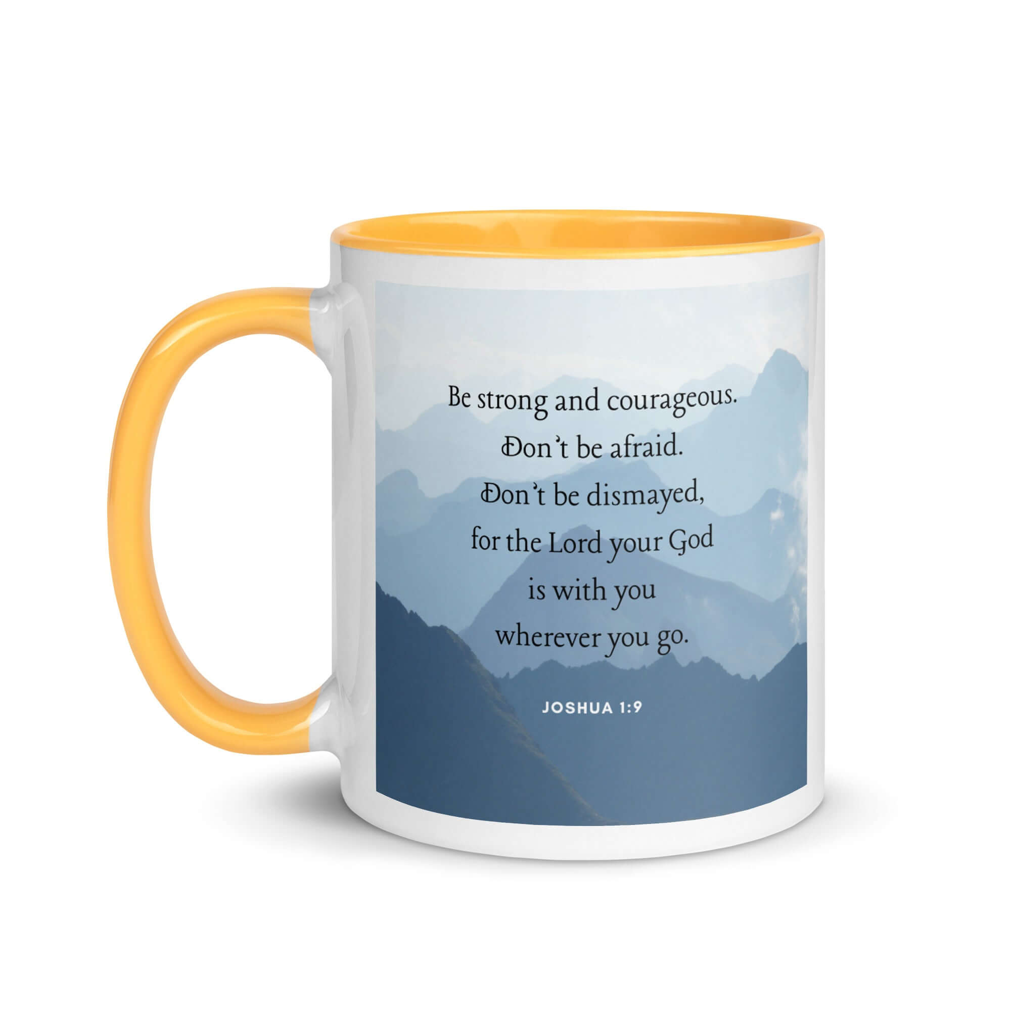 Joshua 1:9 Bible Verse, Courageous White Ceramic Mug with Color Inside