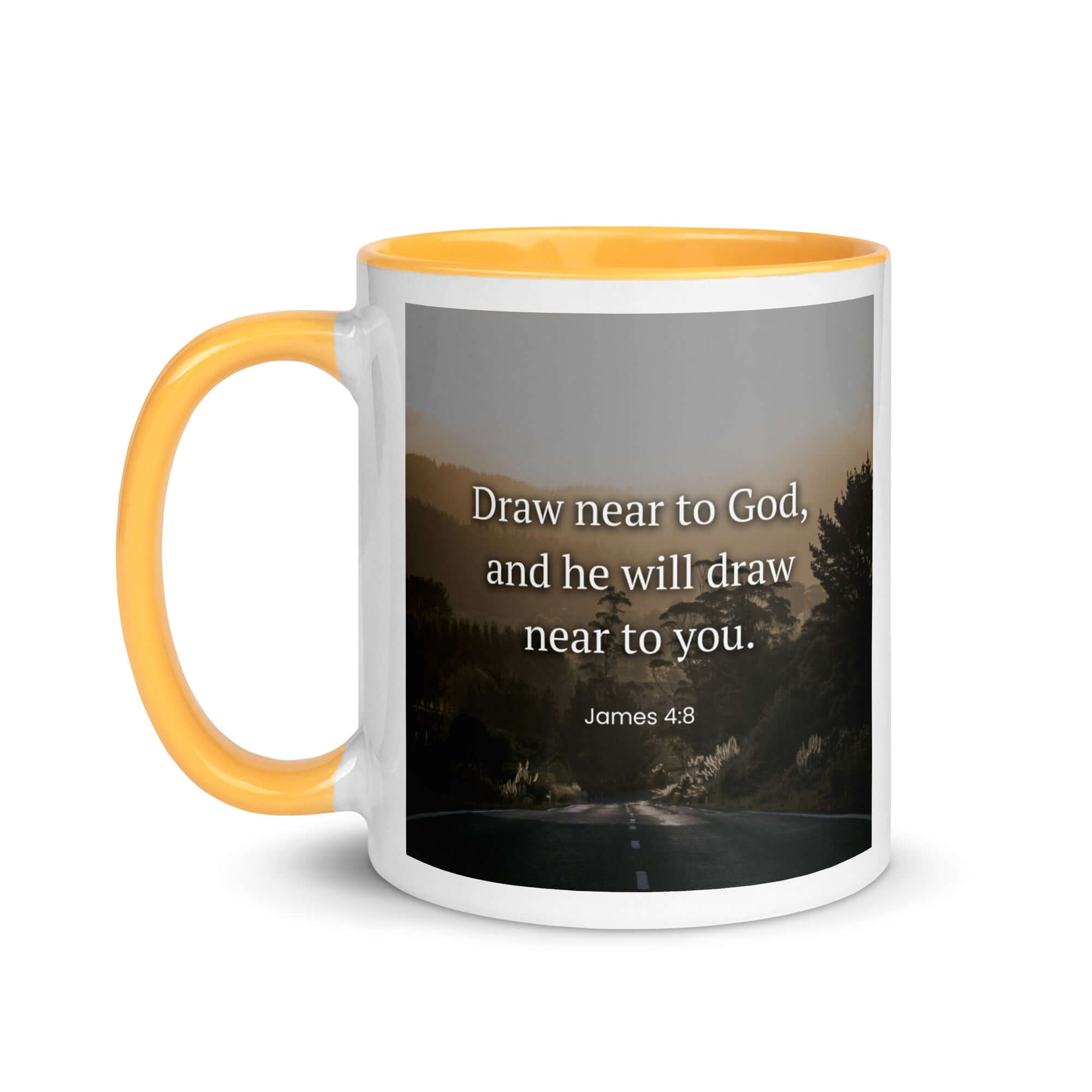 James 4:8 Bible Verse, Cleanse your White Ceramic Mug with Color Inside