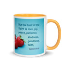 Gal 5:22 - Bible Verse, fruit of the Spirit White Ceramic Mug with Color Inside