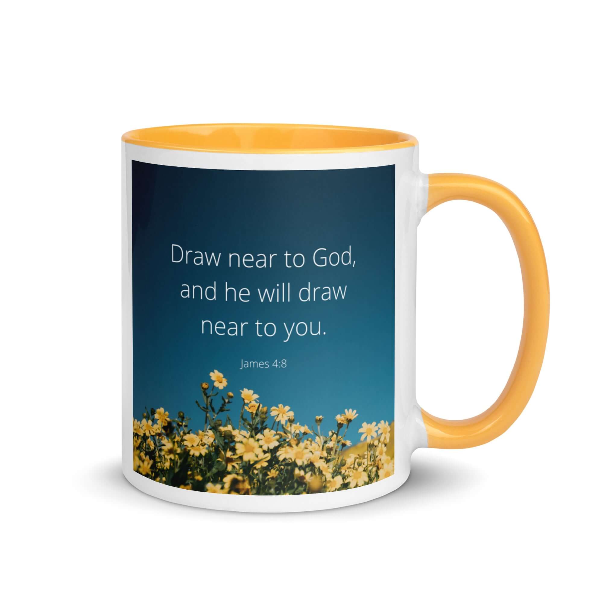 James 4:8 Bible Verse, near to you White Ceramic Mug with Color Inside