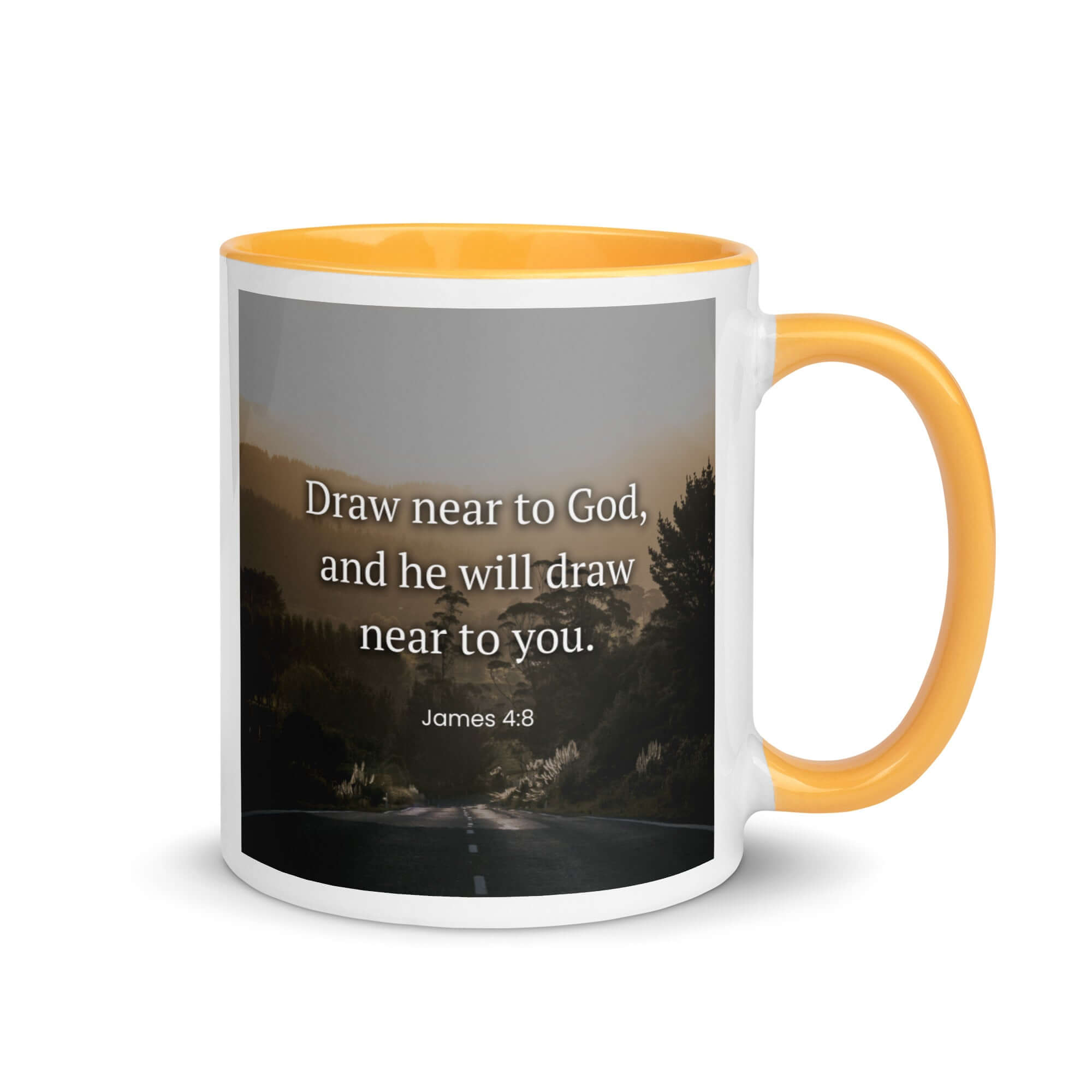 James 4:8 Bible Verse, Cleanse your White Ceramic Mug with Color Inside