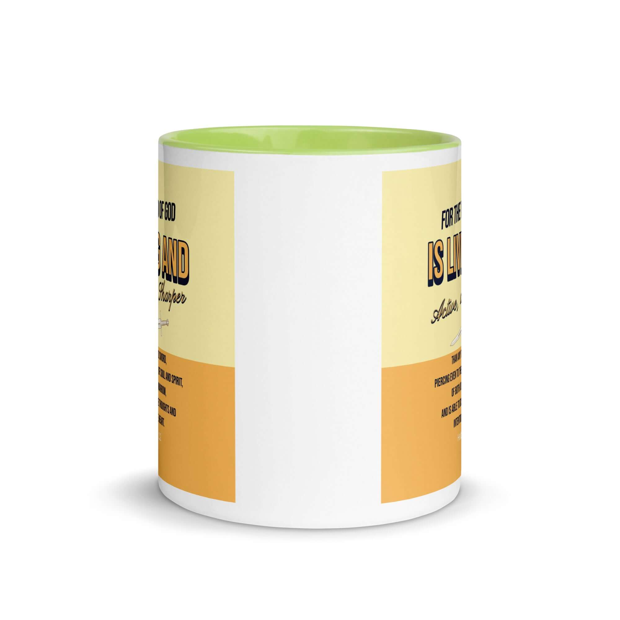 Heb 4:12 - Bible Verse, living and active White Ceramic Mug with Color Inside