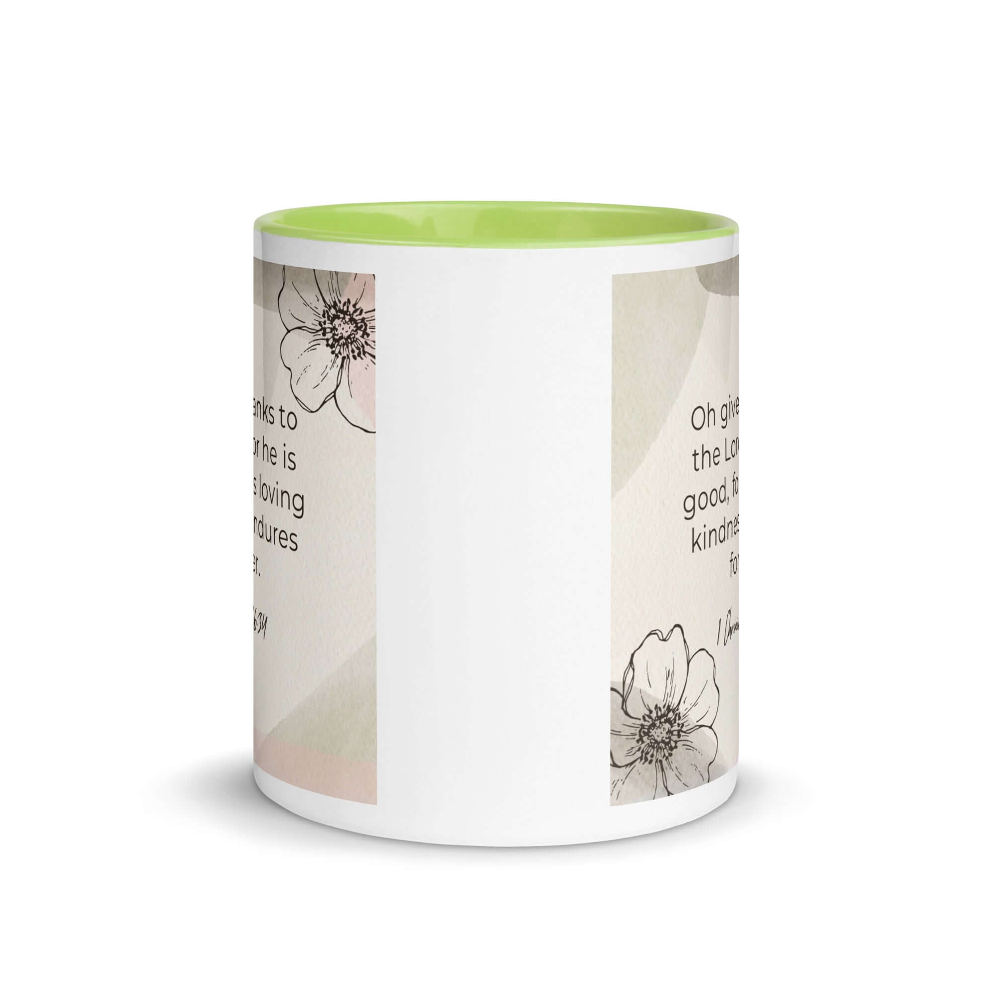 1 Chronicles 16:34 Bible Verse, He is good White Ceramic Mug with Color Inside