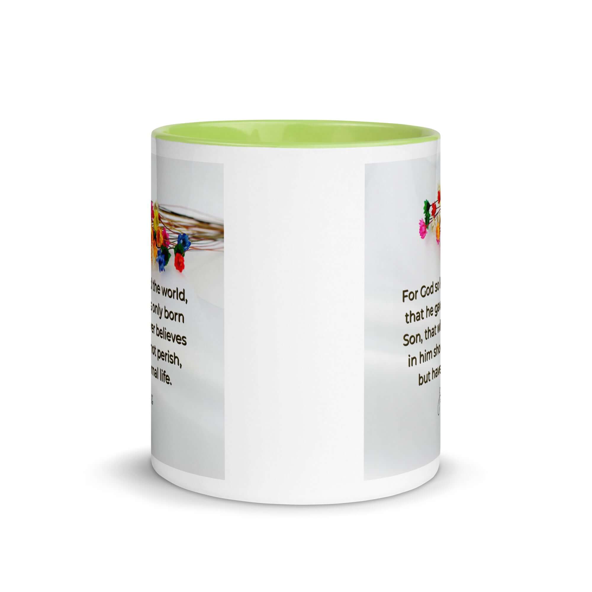 John 3:16 Bible Verse, He gave His Son White Ceramic Mug with Color Inside