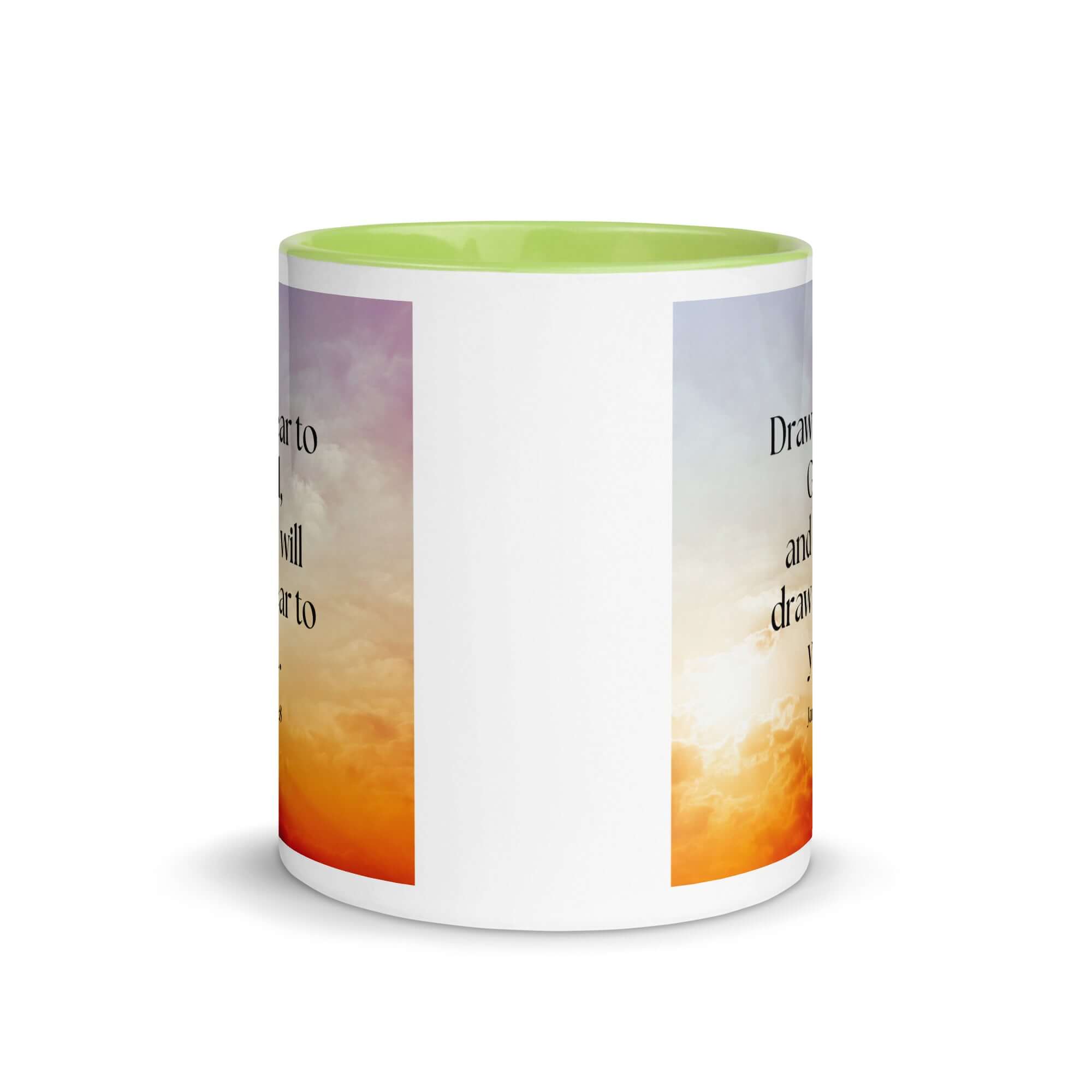 James 4:8 Bible Verse, he will draw White Ceramic Mug with Color Inside