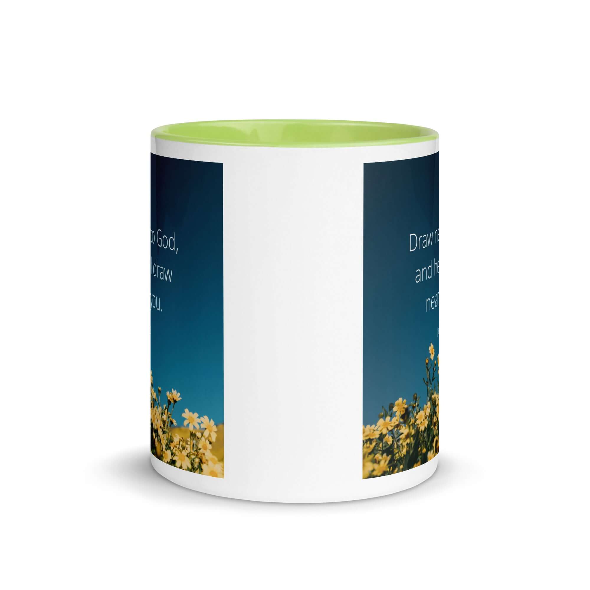 James 4:8 Bible Verse, near to you White Ceramic Mug with Color Inside