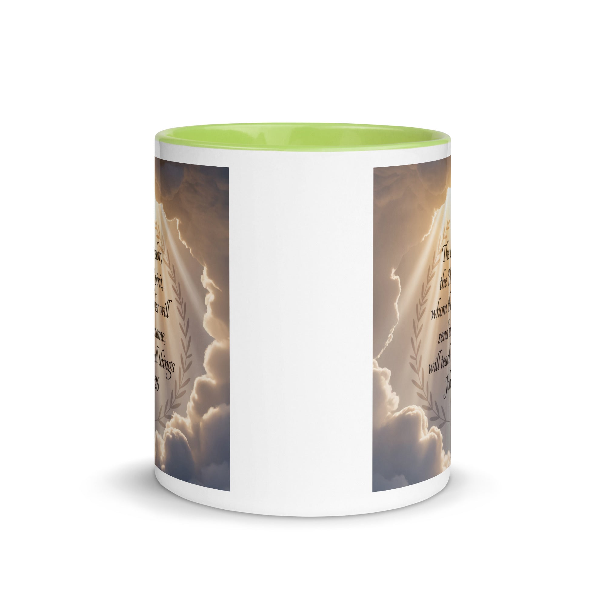 John 14:26 Bible Verse Counselor White Ceramic Mug with Color Inside