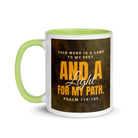 Psalm 119:105 - Bible Verse, lamp to my feet White Ceramic Mug with Color Inside