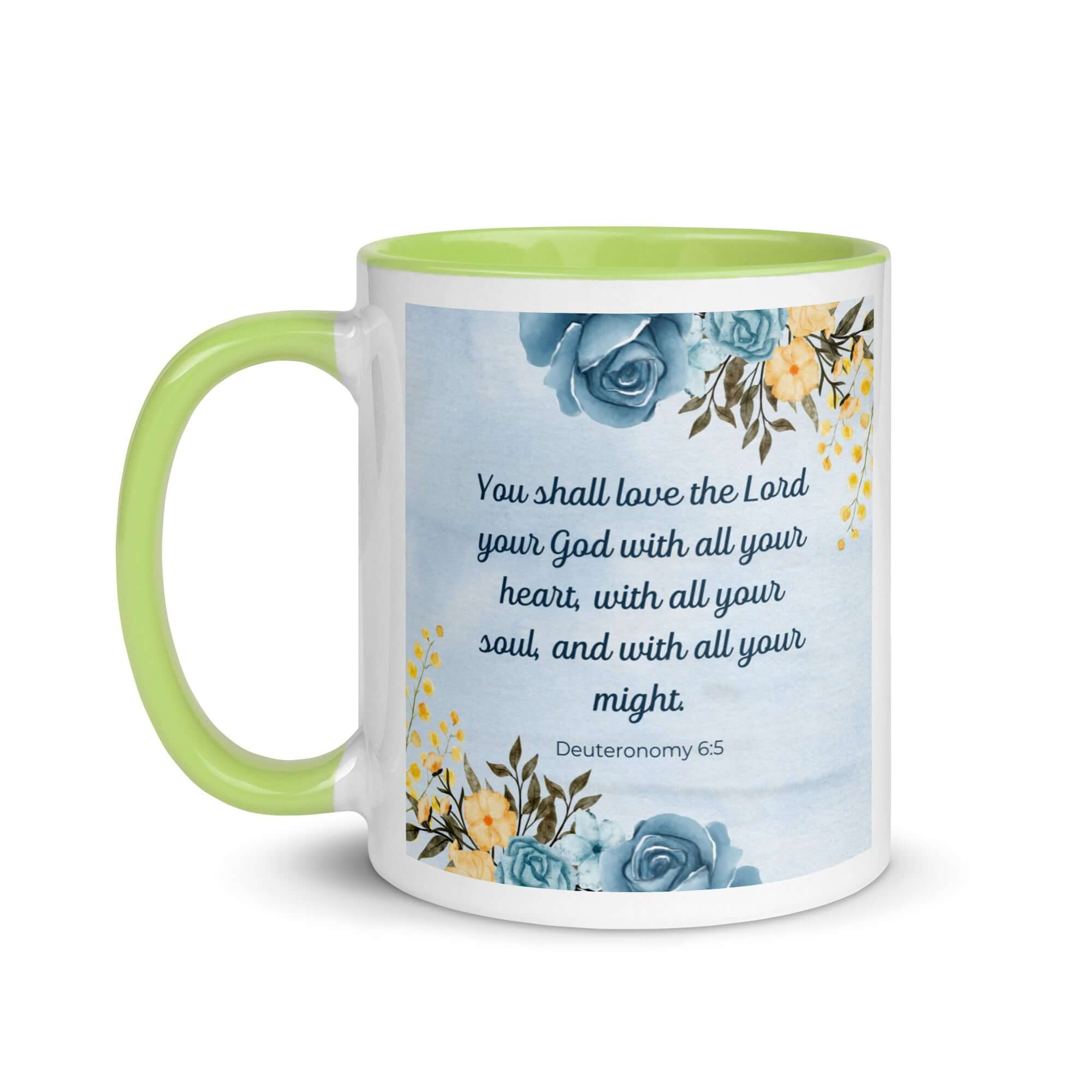 Deuteronomy 6:5 Bible Verse, You shall love White Ceramic Mug with Color Inside