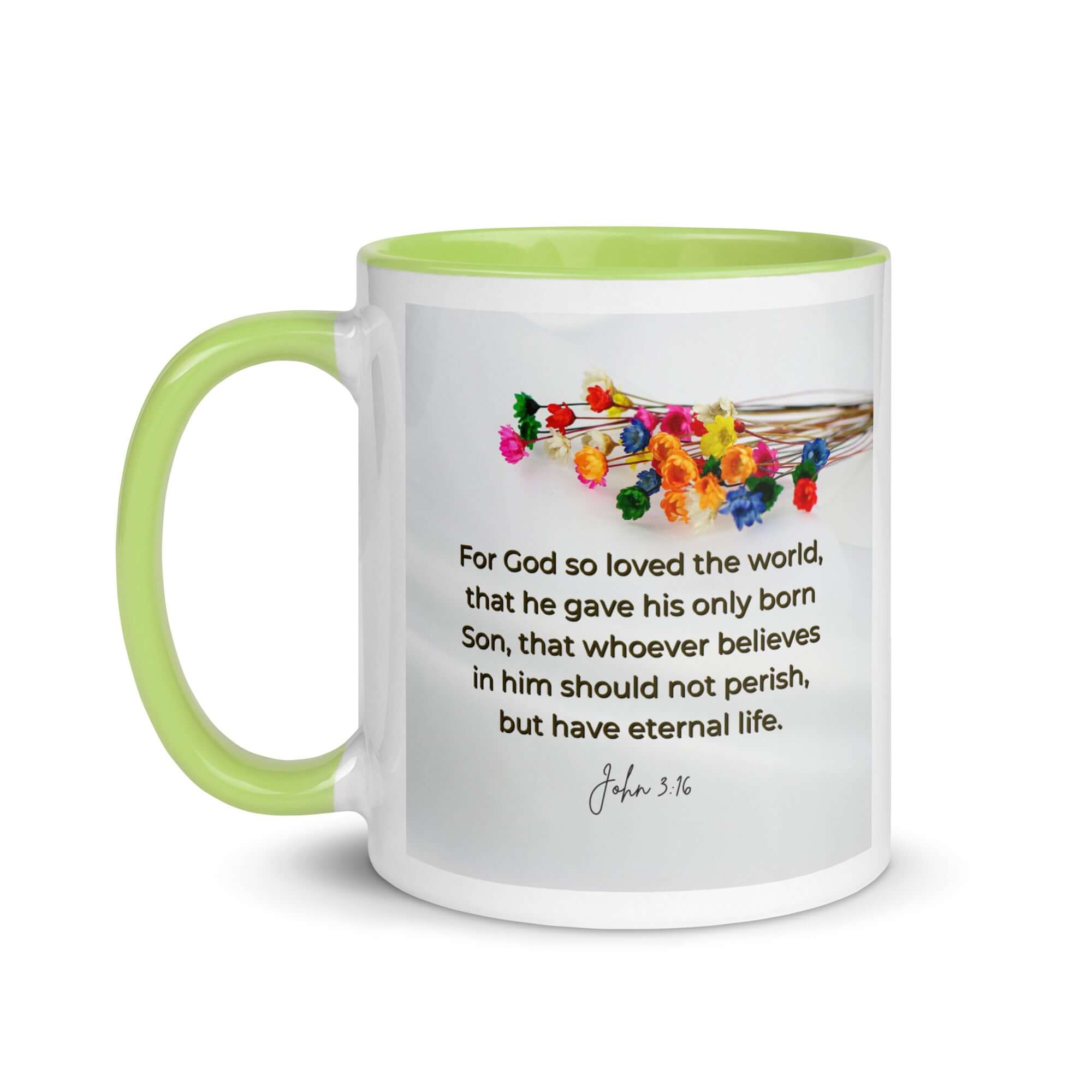 John 3:16 Bible Verse, He gave His Son White Ceramic Mug with Color Inside