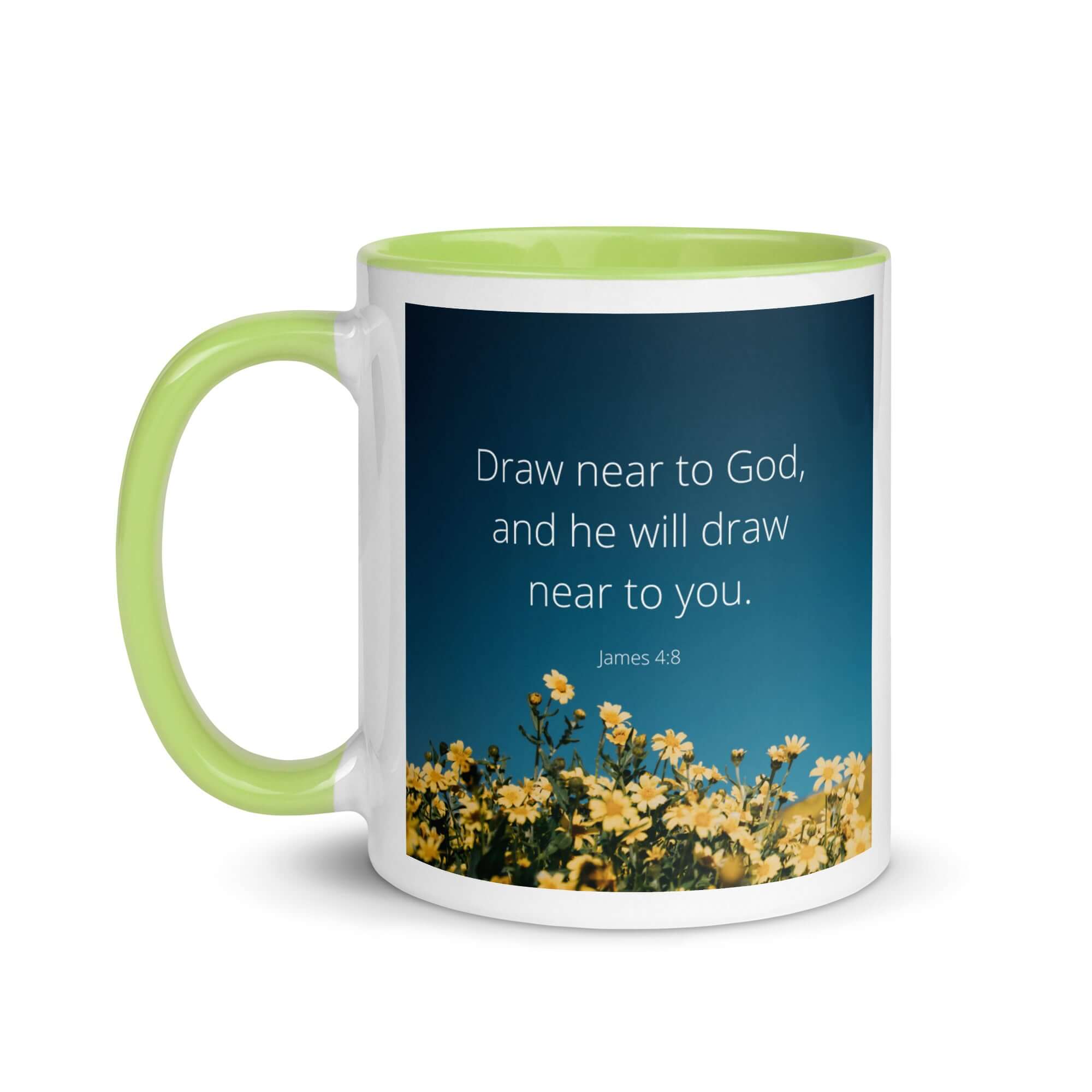 James 4:8 Bible Verse, near to you White Ceramic Mug with Color Inside