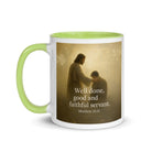 Matthew 25:21 Bible Verse Well Done White Ceramic Mug with Color Inside