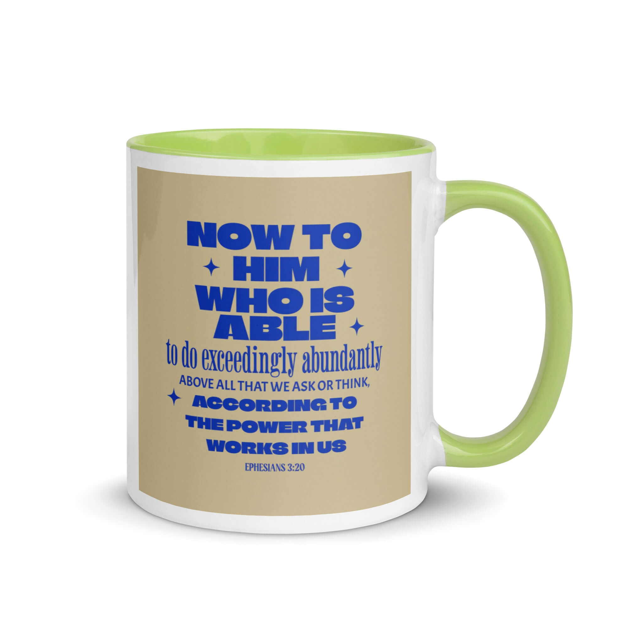 Eph 3:20 - Bible Verse, power in us White Ceramic Mug with Color Inside