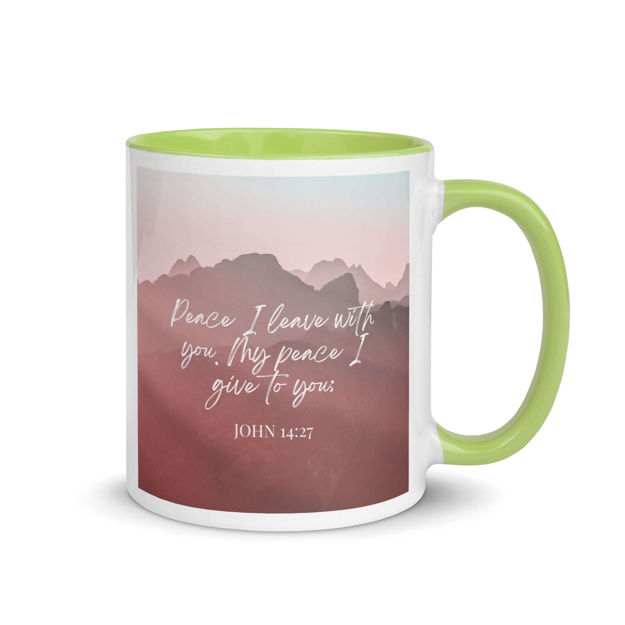John 14:27 Bible Verse, I give you White Ceramic Mug with Color Inside