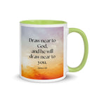 James 4:8 Bible Verse, he will draw White Ceramic Mug with Color Inside