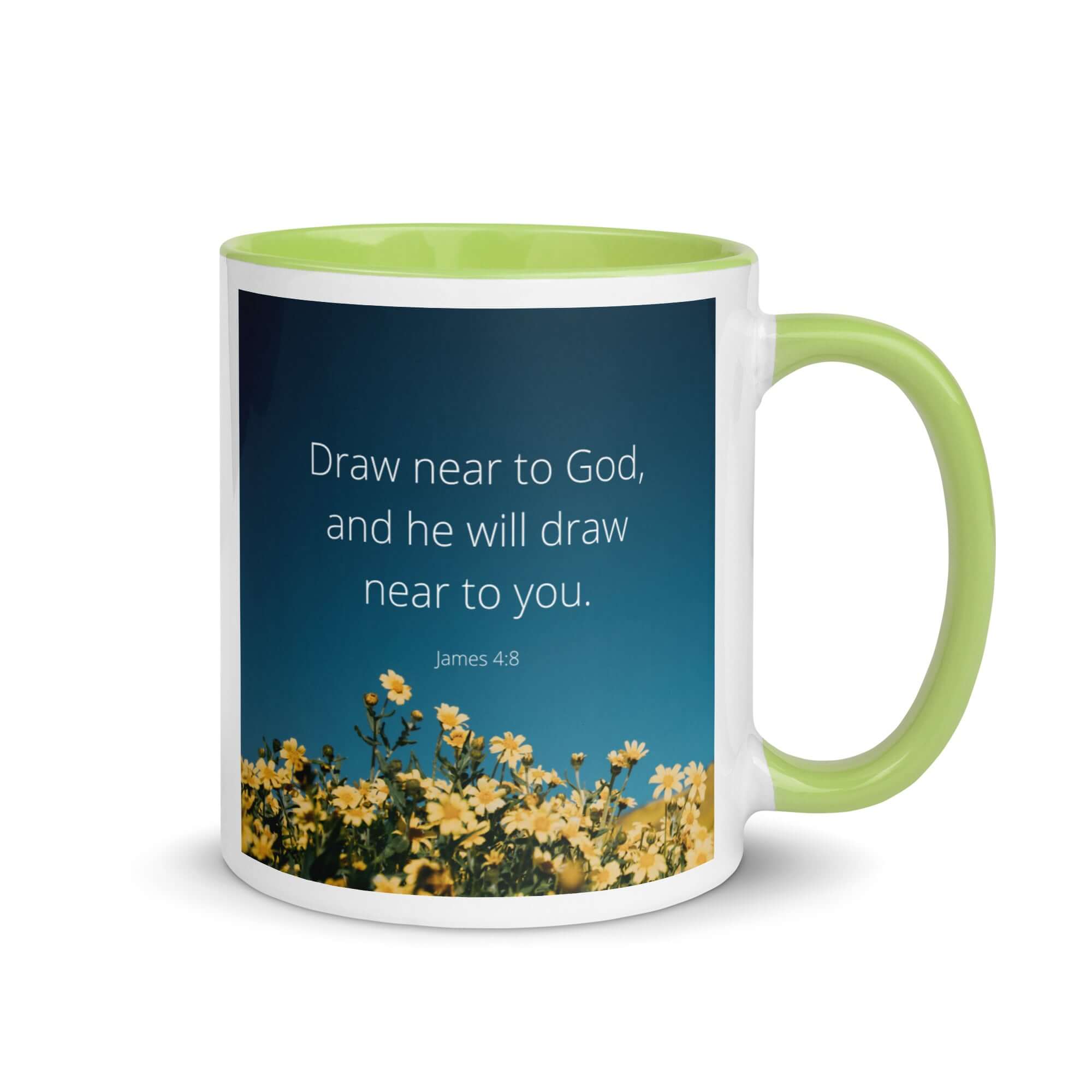 James 4:8 Bible Verse, near to you White Ceramic Mug with Color Inside