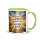 John 14:26 Bible Verse will send White Ceramic Mug with Color Inside Green 11 oz