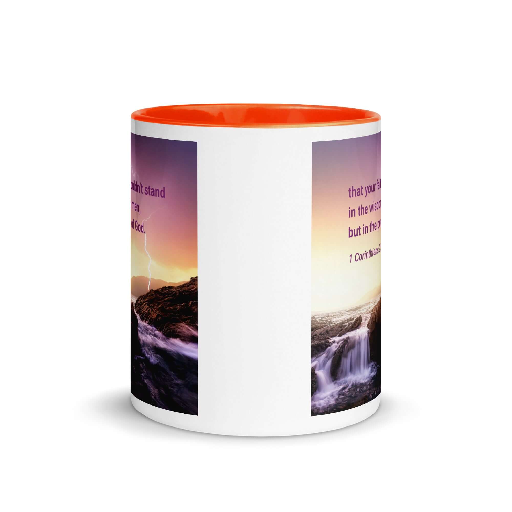 1 Cor 2:5 - Bible Verse, power of God White Ceramic Mug with Color Inside