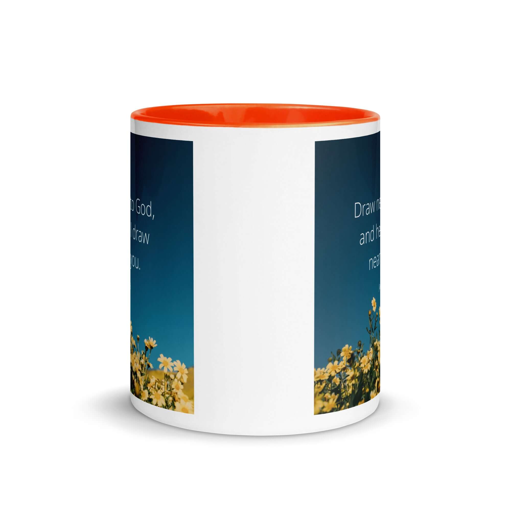 James 4:8 Bible Verse, near to you White Ceramic Mug with Color Inside