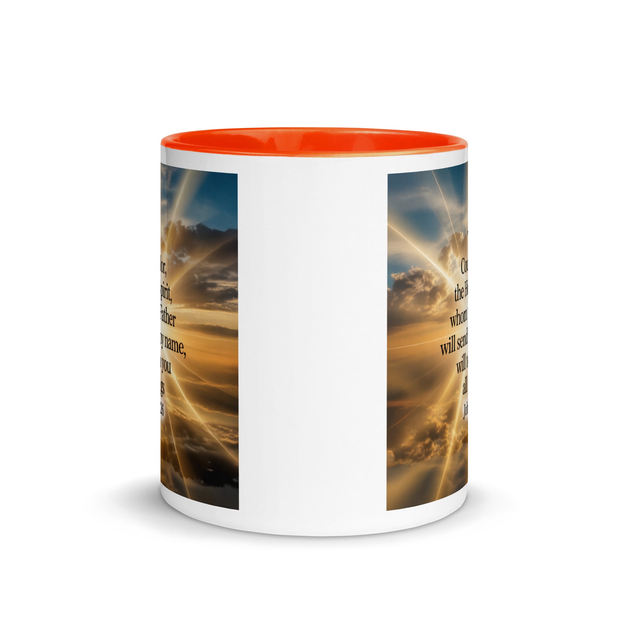 John 14:26 Bible Verse will send White Ceramic Mug with Color Inside