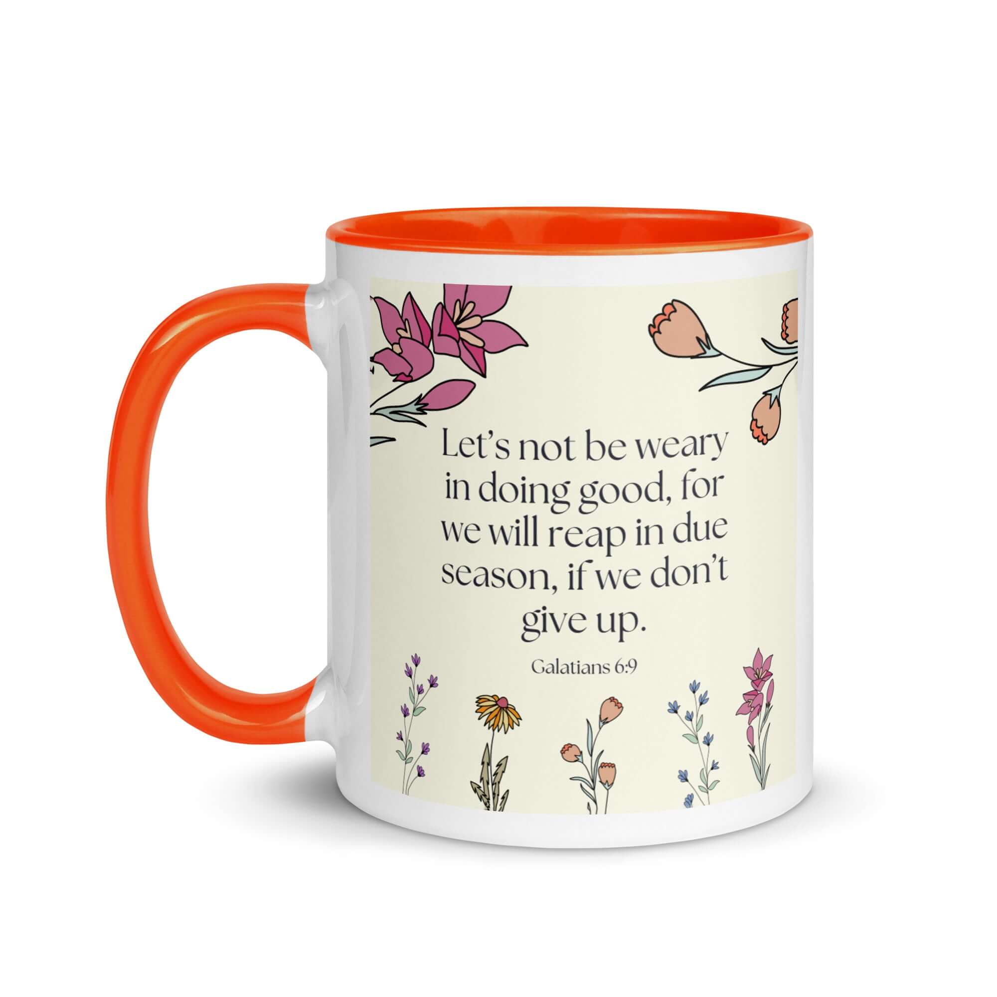 Galatians 6:9 - Bible Verse, in doing good White Ceramic Mug with Color Inside