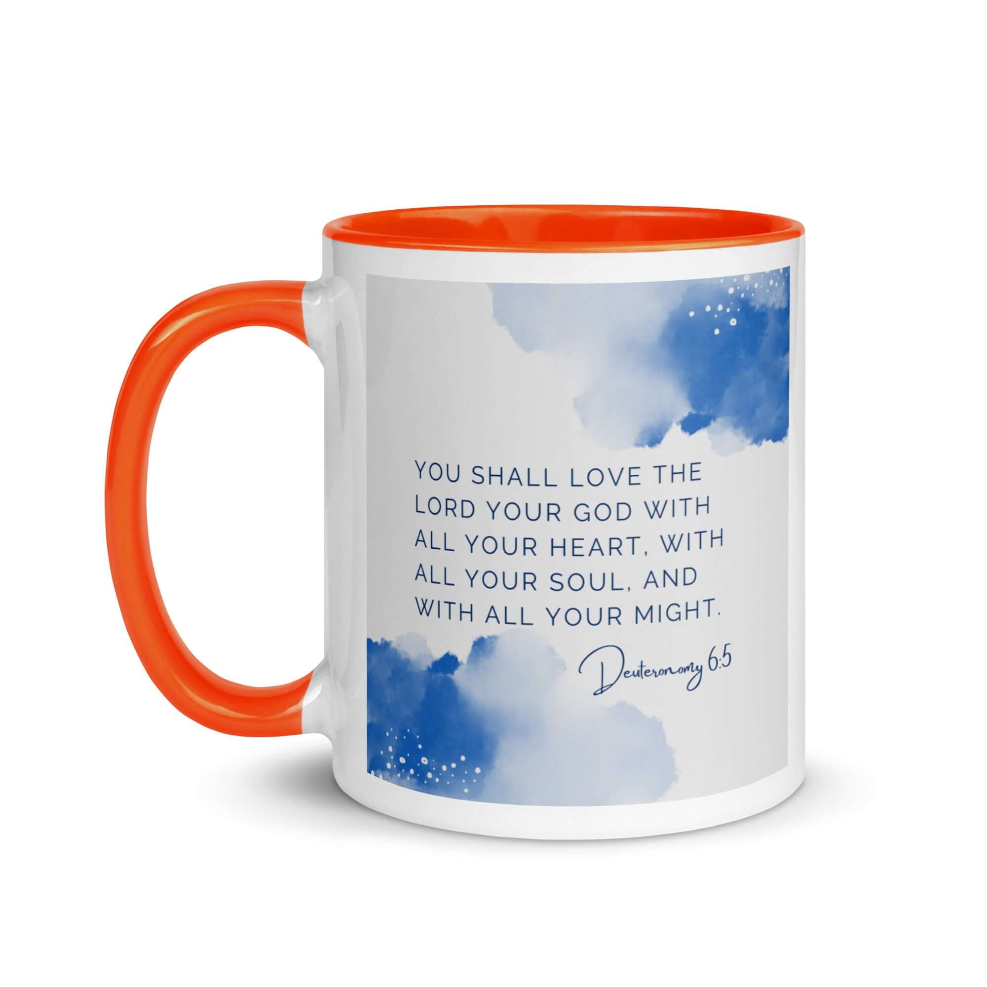 Deuteronomy 6:5 Bible Verse, your God White Ceramic Mug with Color Inside