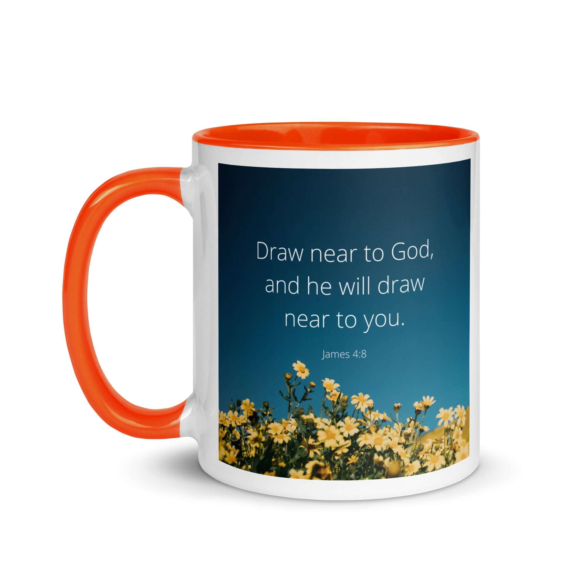 James 4:8 Bible Verse, near to you White Ceramic Mug with Color Inside