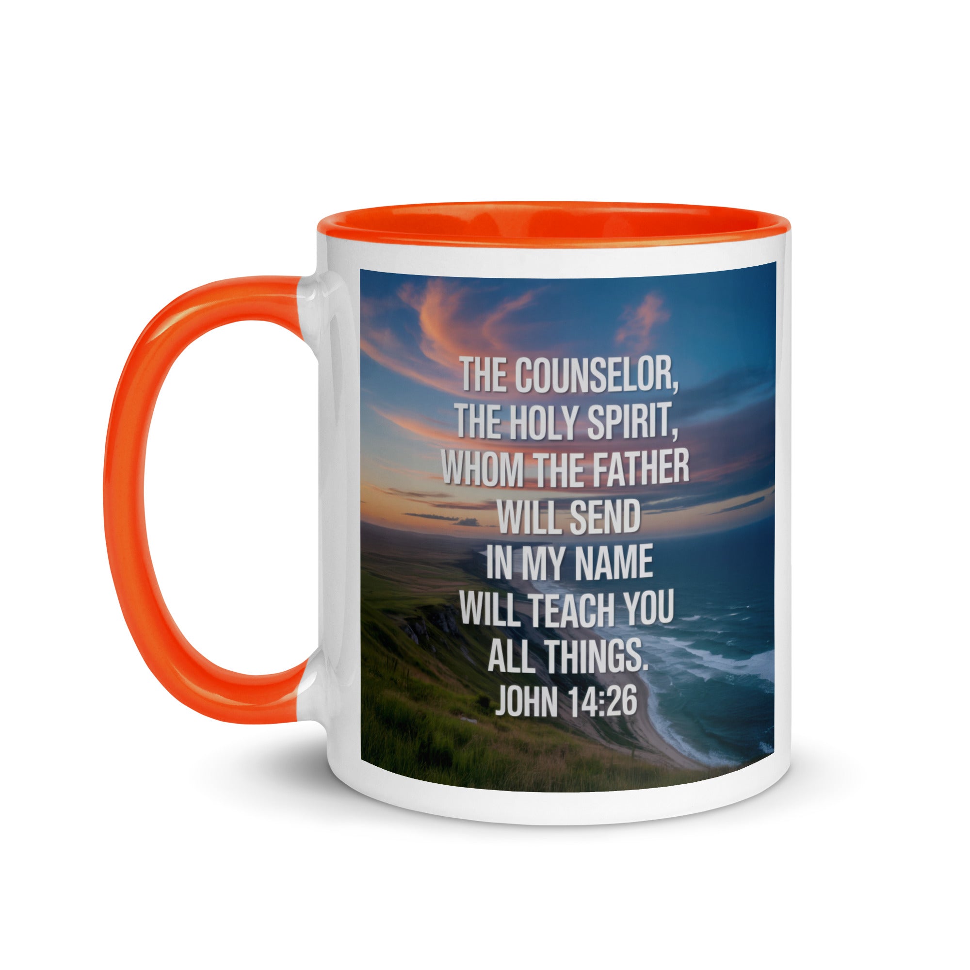 John 14:26 Bible Verse will teach White Ceramic Mug with Color Inside
