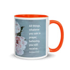 Matt 21:22 - Bible Verse, ask in prayer White Ceramic Mug with Color Inside