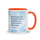 Phil 4:19 - Bible Verse, God will supply White Ceramic Mug with Color Inside