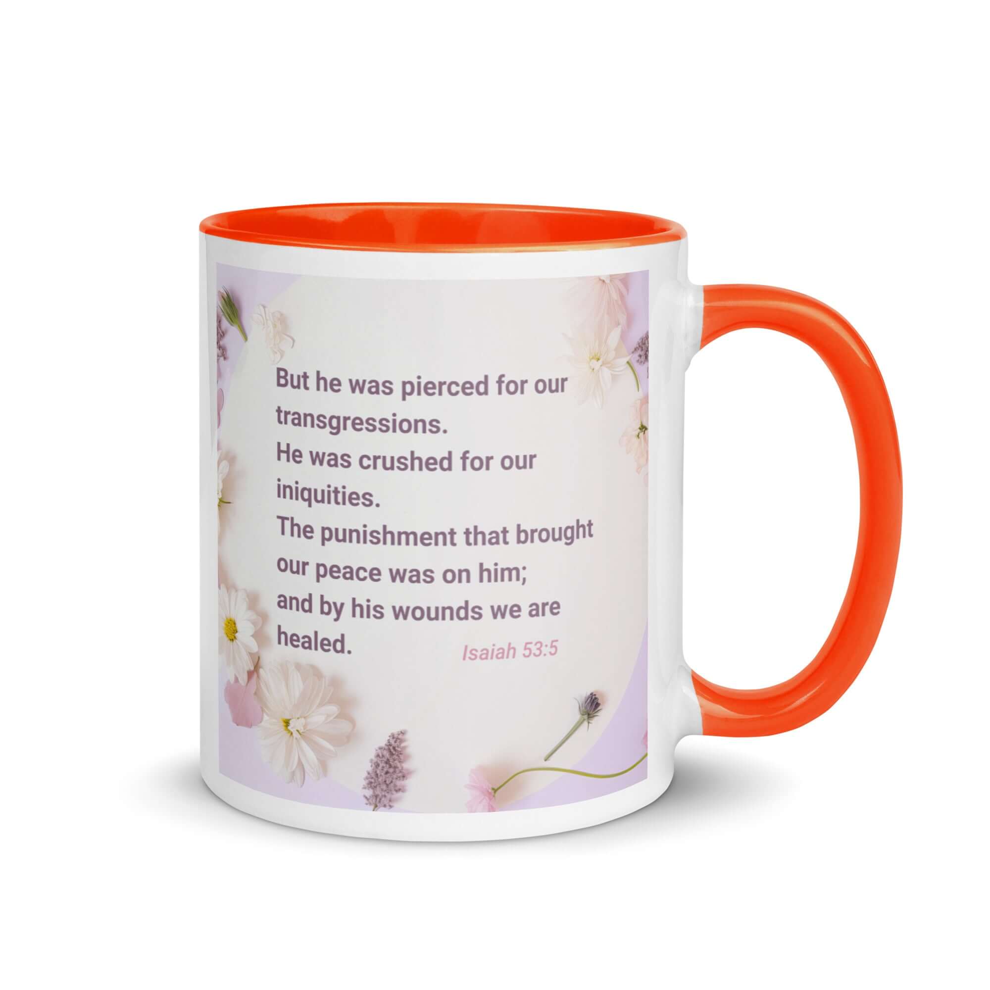 Isaiah 53:5 - Bible Verse, by his wounds White Ceramic Mug with Color Inside