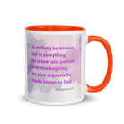 Phil 4:6 - Bible Verse, Prayer and Petition White Ceramic Mug with Color Inside