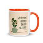 Col 3:16 - Bible Verse, word of Christ White Ceramic Mug with Color Inside