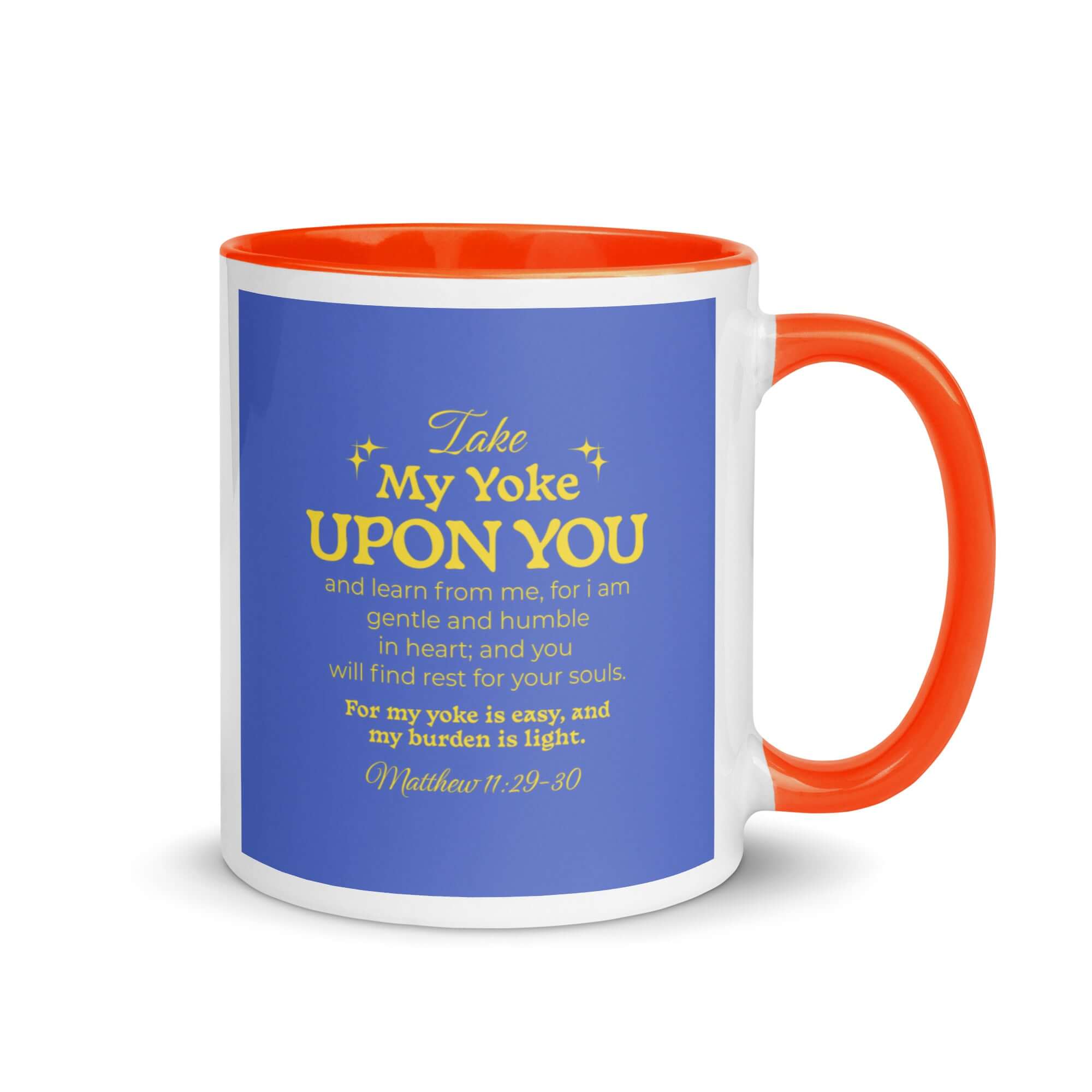 Matt 11:29-30 - Bible Verse, Take my yoke White Ceramic Mug with Color Inside