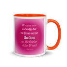 1 John 4:14 - Bible Verse, that the Father White Ceramic Mug with Color Inside