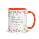 Nahum 1:3 Bible Verse, slow to anger White Ceramic Mug with Color Inside